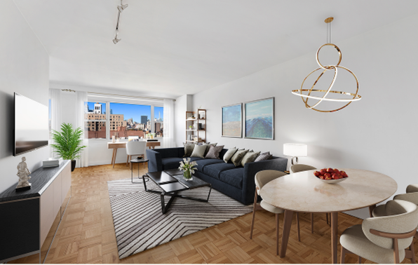Bright and airy staged dining and living area